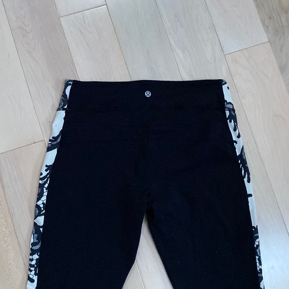 Lululemon black white floral lace print side pants mid-low rise leggings - Picture 10 of 11